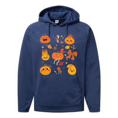 Cute Autumn Fall Pumpkins Ribbons Bows Performance Fleece Hoodie