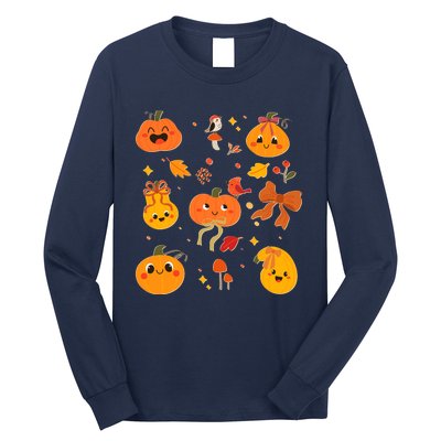 Cute Autumn Fall Pumpkins Ribbons Bows Long Sleeve Shirt