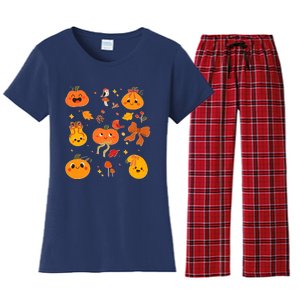 Cute Autumn Fall Pumpkins Ribbons Bows Women's Flannel Pajama Set