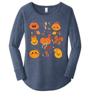 Cute Autumn Fall Pumpkins Ribbons Bows Women's Perfect Tri Tunic Long Sleeve Shirt