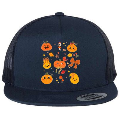 Cute Autumn Fall Pumpkins Ribbons Bows Flat Bill Trucker Hat