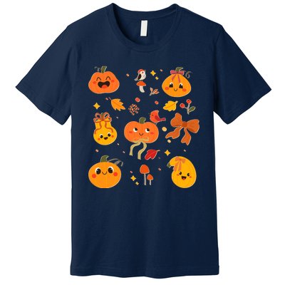 Cute Autumn Fall Pumpkins Ribbons Bows Premium T-Shirt