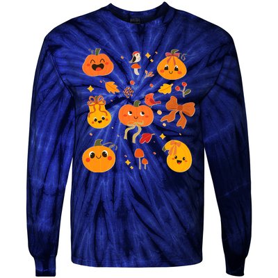 Cute Autumn Fall Pumpkins Ribbons Bows Tie-Dye Long Sleeve Shirt