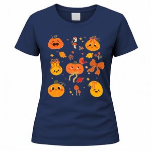 Cute Autumn Fall Pumpkins Ribbons Bows Women's T-Shirt