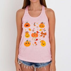 Cute Autumn Fall Pumpkins Ribbons Bows Women's Knotted Racerback Tank