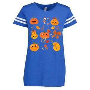 Cute Autumn Fall Pumpkins Ribbons Bows Enza Ladies Jersey Football T-Shirt