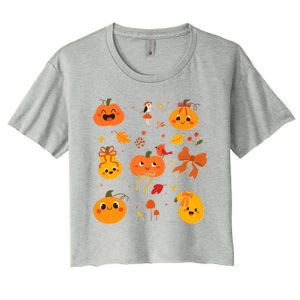 Cute Autumn Fall Pumpkins Ribbons Bows Women's Crop Top Tee