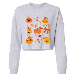 Cute Autumn Fall Pumpkins Ribbons Bows Cropped Pullover Crew