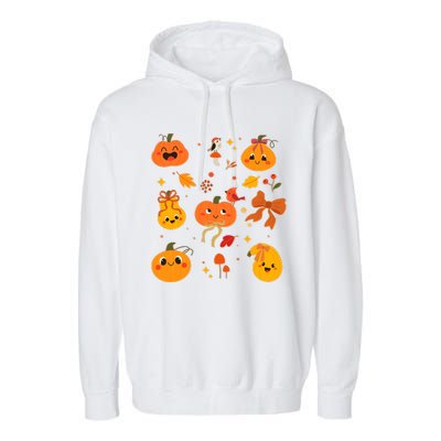 Cute Autumn Fall Pumpkins Ribbons Bows Garment-Dyed Fleece Hoodie