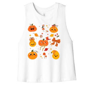 Cute Autumn Fall Pumpkins Ribbons Bows Women's Racerback Cropped Tank