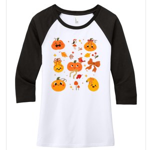 Cute Autumn Fall Pumpkins Ribbons Bows Women's Tri-Blend 3/4-Sleeve Raglan Shirt