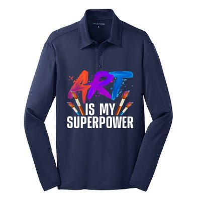 Cool Art For Art Teacher Artist Painter Superpower Silk Touch Performance Long Sleeve Polo