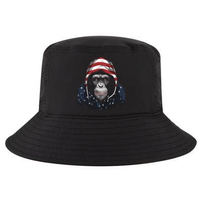 Chimpanzee American Flag USA Tee 4th July Gifts Graphic Tees Cool Comfort Performance Bucket Hat
