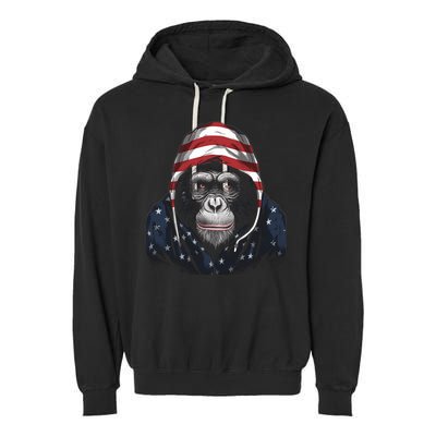 Chimpanzee American Flag USA Tee 4th July Gifts Graphic Tees Garment-Dyed Fleece Hoodie