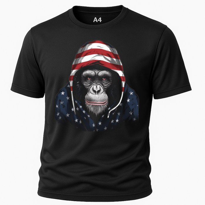 Chimpanzee American Flag USA Tee 4th July Gifts Graphic Tees Cooling Performance Crew T-Shirt