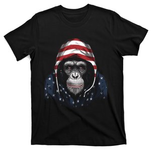 Chimpanzee American Flag USA Tee 4th July Gifts Graphic Tees T-Shirt