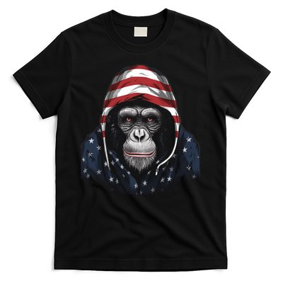 Chimpanzee American Flag USA Tee 4th July Gifts Graphic Tees T-Shirt