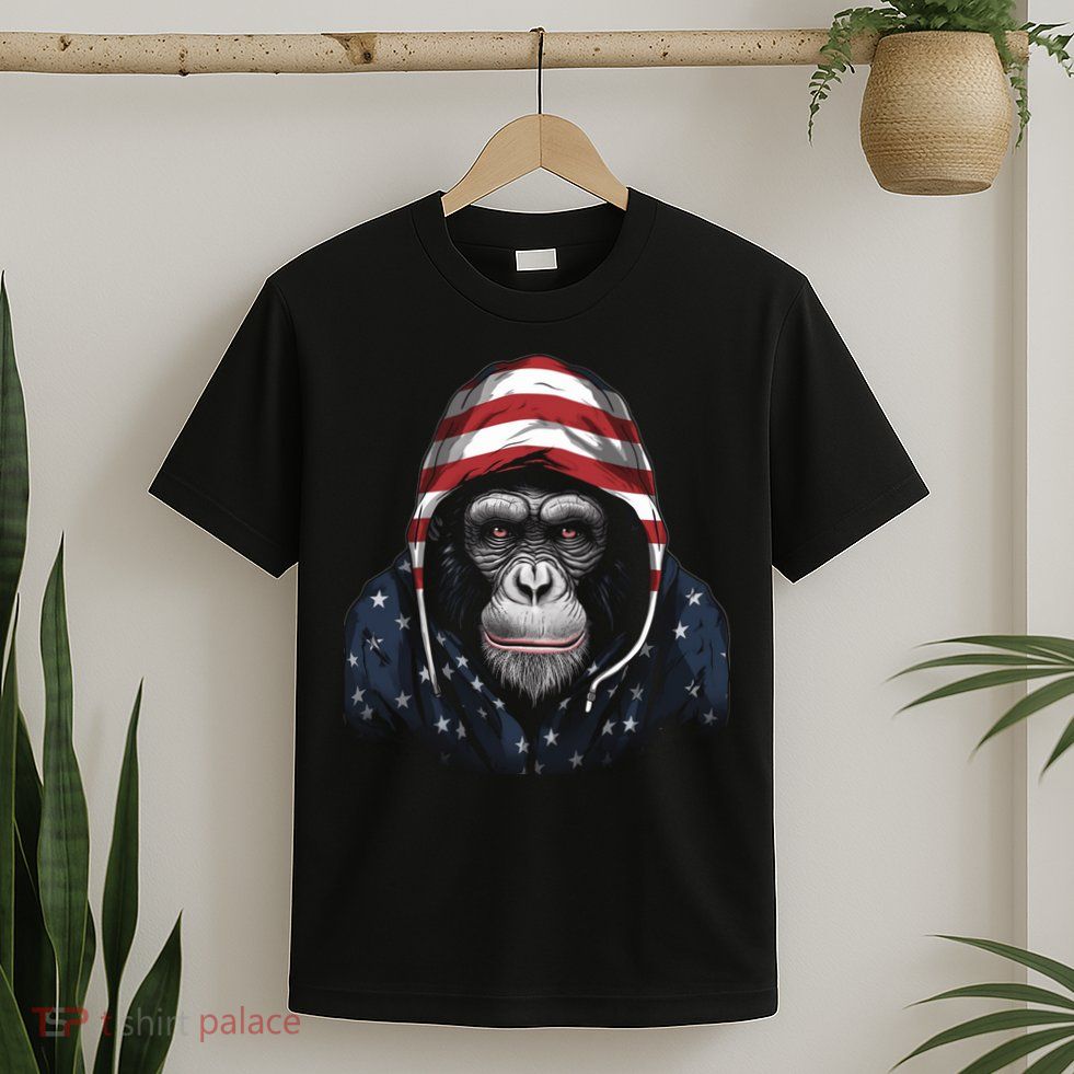 Chimpanzee American Flag USA Tee 4th July Gifts Graphic Tees T-Shirt