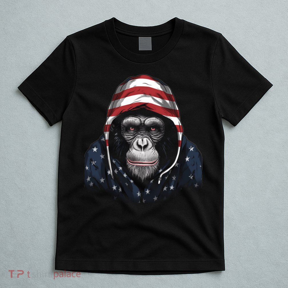 Chimpanzee American Flag USA Tee 4th July Gifts Graphic Tees T-Shirt