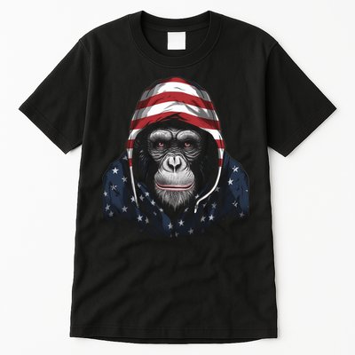 Chimpanzee American Flag USA Tee 4th July Gifts Graphic Tees Tall T-Shirt