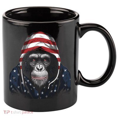 Chimpanzee American Flag USA Tee 4th July Gifts Graphic Tees 11oz C Handle Ceramic Mug