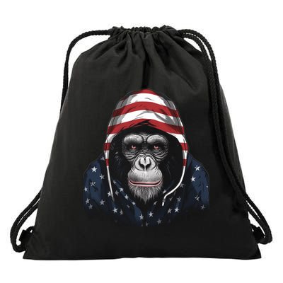Chimpanzee American Flag USA Tee 4th July Gifts Graphic Tees Drawstring Bag
