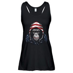 Chimpanzee American Flag USA Tee 4th July Gifts Graphic Tees Ladies Essential Flowy Tank