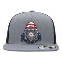 Chimpanzee American Flag USA Tee 4th July Gifts Graphic Tees Flat Bill Trucker Hat