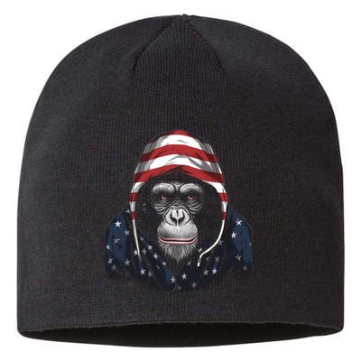 Chimpanzee American Flag USA Tee 4th July Gifts Graphic Tees Sustainable Beanie