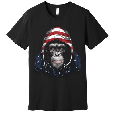 Chimpanzee American Flag USA Tee 4th July Gifts Graphic Tees Premium T-Shirt
