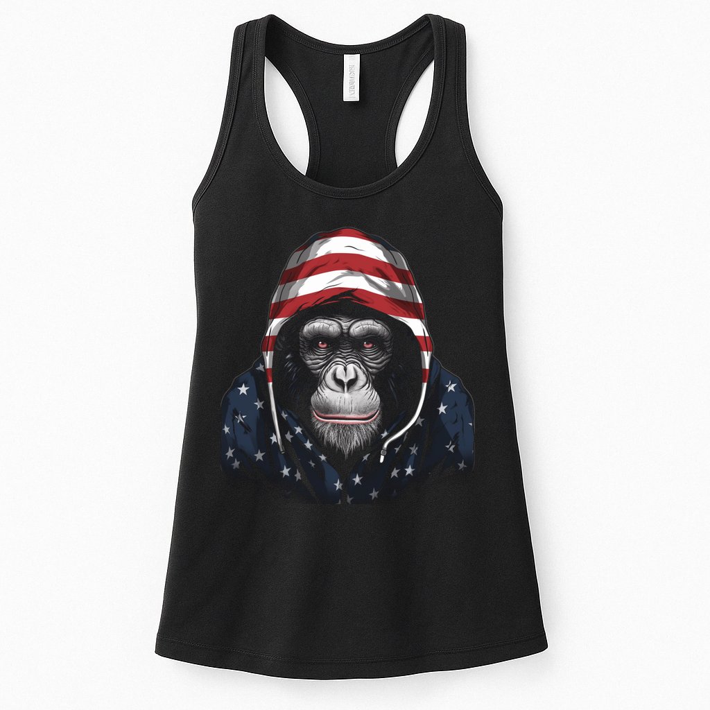 Chimpanzee American Flag USA Tee 4th July Gifts Graphic Tees Womens Tank Top