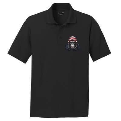 Chimpanzee American Flag USA Tee 4th July Gifts Graphic Tees PosiCharge RacerMesh Polo