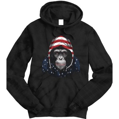 Chimpanzee American Flag USA Tee 4th July Gifts Graphic Tees Tie Dye Hoodie