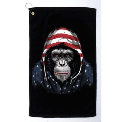 Chimpanzee American Flag USA Tee 4th July Gifts Graphic Tees Golf Towel