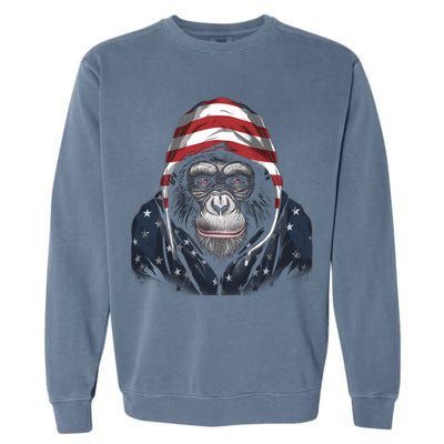 Chimpanzee American Flag USA Tee 4th July Gifts Graphic Tees Garment-Dyed Sweatshirt