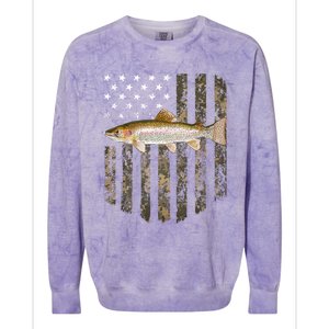 Camo American Flag Rainbow Trout Fishing 4th Of July Cute Gift Colorblast Crewneck Sweatshirt