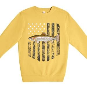 Camo American Flag Rainbow Trout Fishing 4th Of July Cute Gift Premium Crewneck Sweatshirt