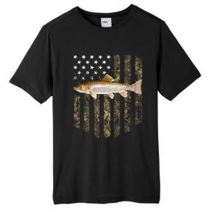 Camo American Flag Rainbow Trout Fishing 4th Of July Cute Gift Tall Fusion ChromaSoft Performance T-Shirt