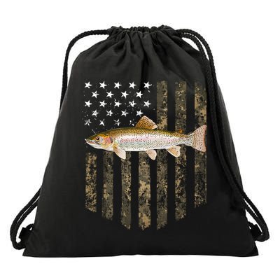 Camo American Flag Rainbow Trout Fishing 4th Of July Cute Gift Drawstring Bag