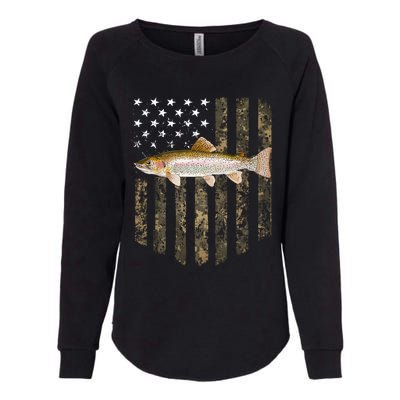 Camo American Flag Rainbow Trout Fishing 4th Of July Cute Gift Womens California Wash Sweatshirt