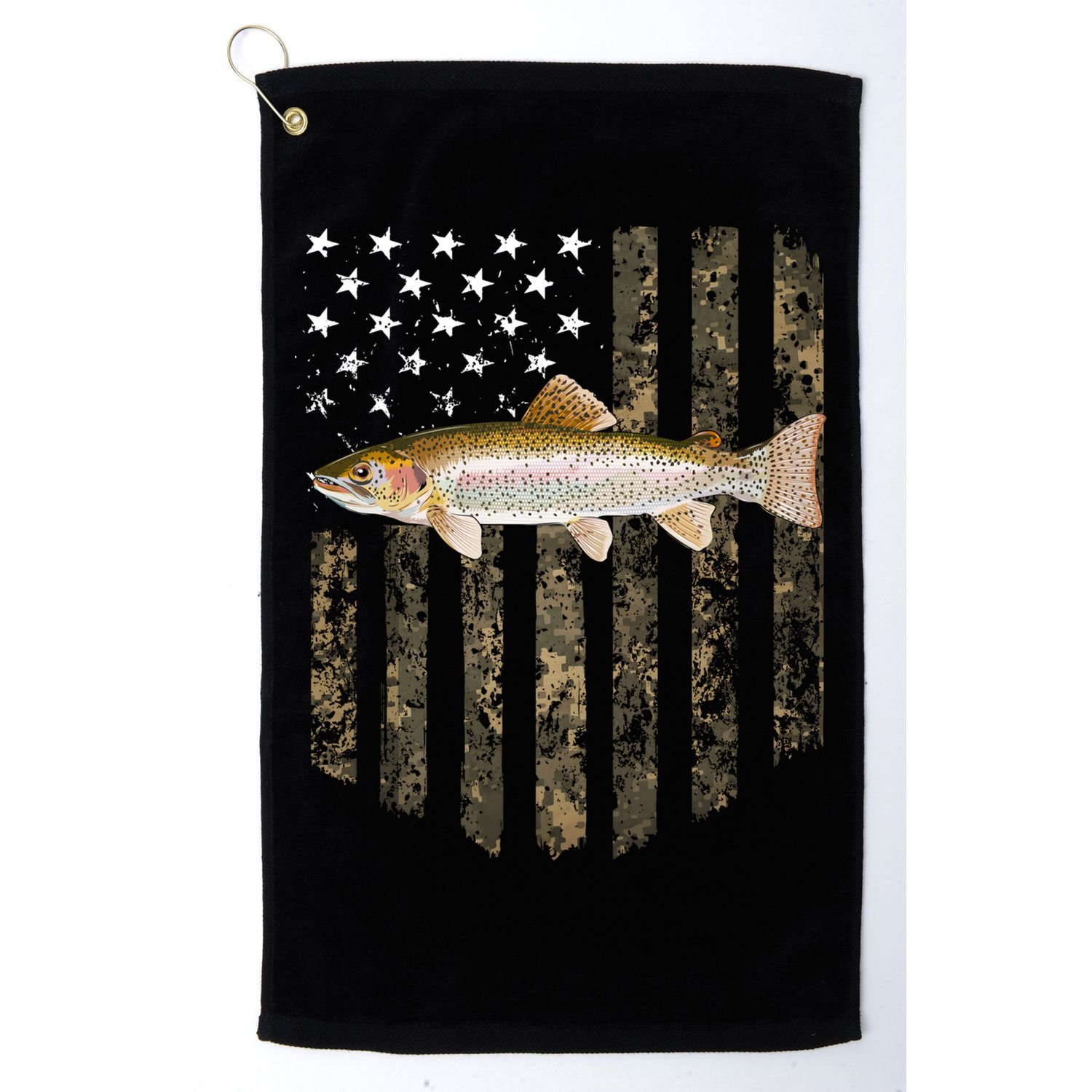 Camo American Flag Rainbow Trout Fishing 4th Of July Cute Gift Golf Towel