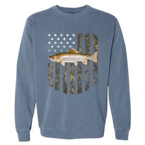 Camo American Flag Rainbow Trout Fishing 4th Of July Cute Gift Garment-Dyed Sweatshirt