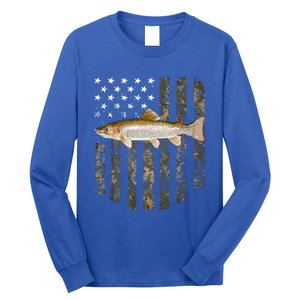 Camo American Flag Rainbow Trout Fishing 4th Of July Cute Gift Long Sleeve Shirt