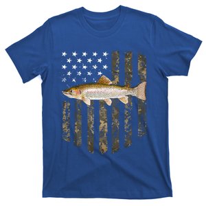 Camo American Flag Rainbow Trout Fishing 4th Of July Cute Gift T-Shirt