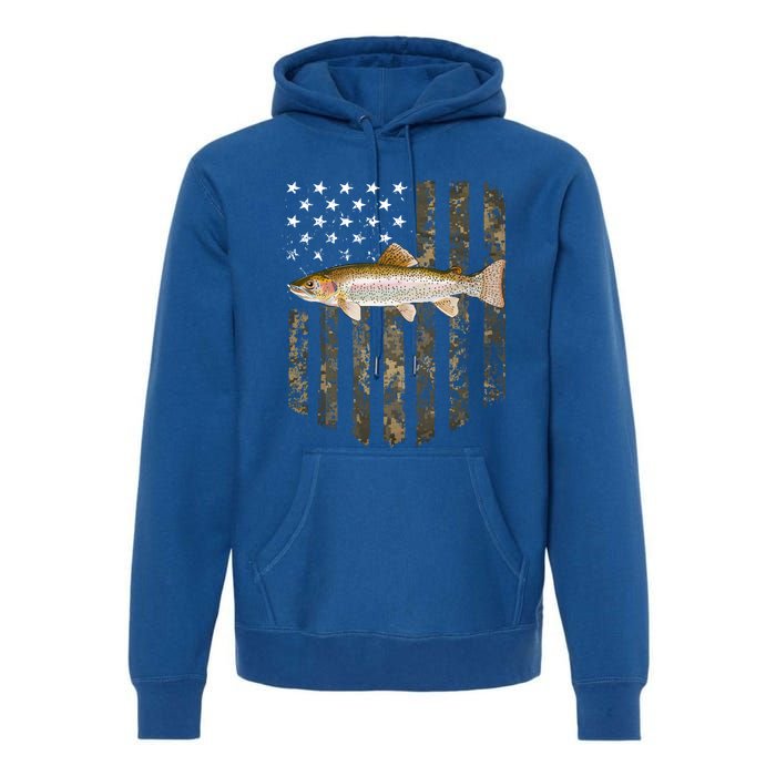 Camo American Flag Rainbow Trout Fishing 4th Of July Cute Gift Premium Hoodie