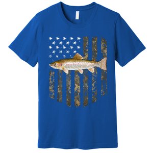 Camo American Flag Rainbow Trout Fishing 4th Of July Cute Gift Premium T-Shirt