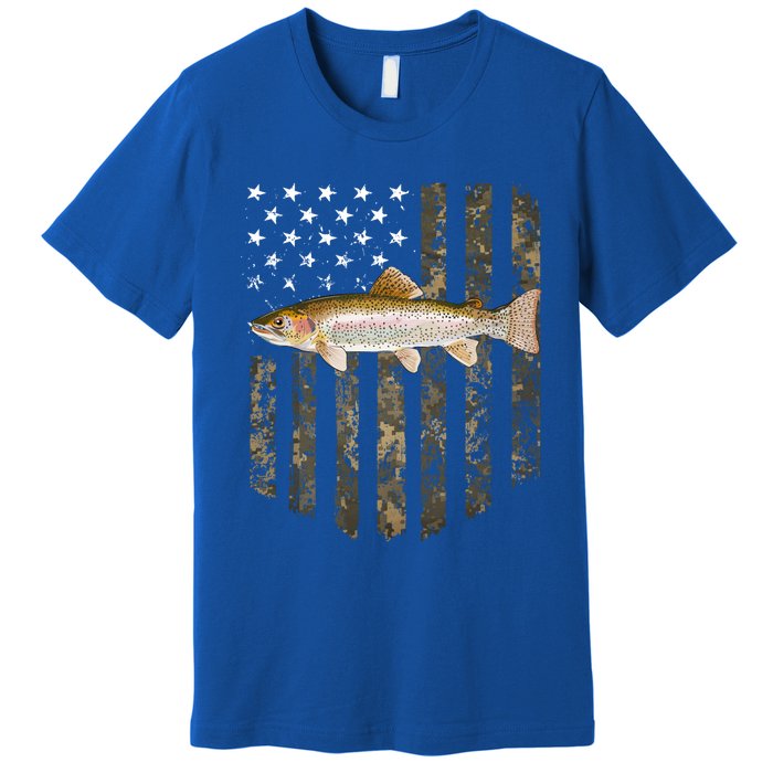 Camo American Flag Rainbow Trout Fishing 4th Of July Cute Gift Premium T-Shirt