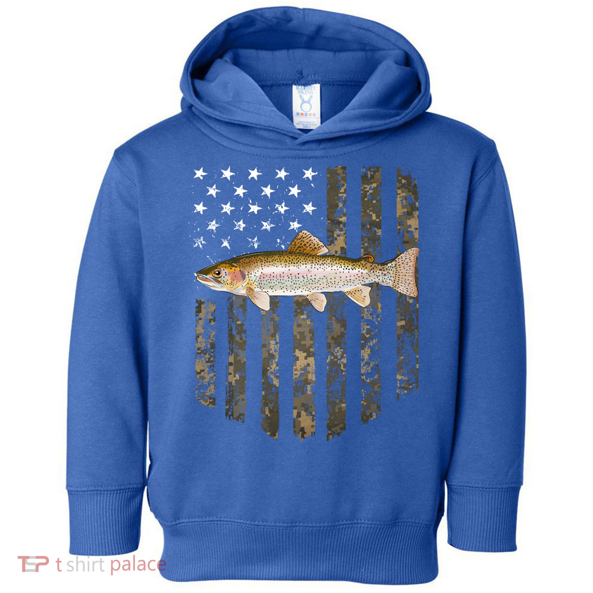 Camo American Flag Rainbow Trout Fishing 4th Of July Cute Gift Toddler Hoodie