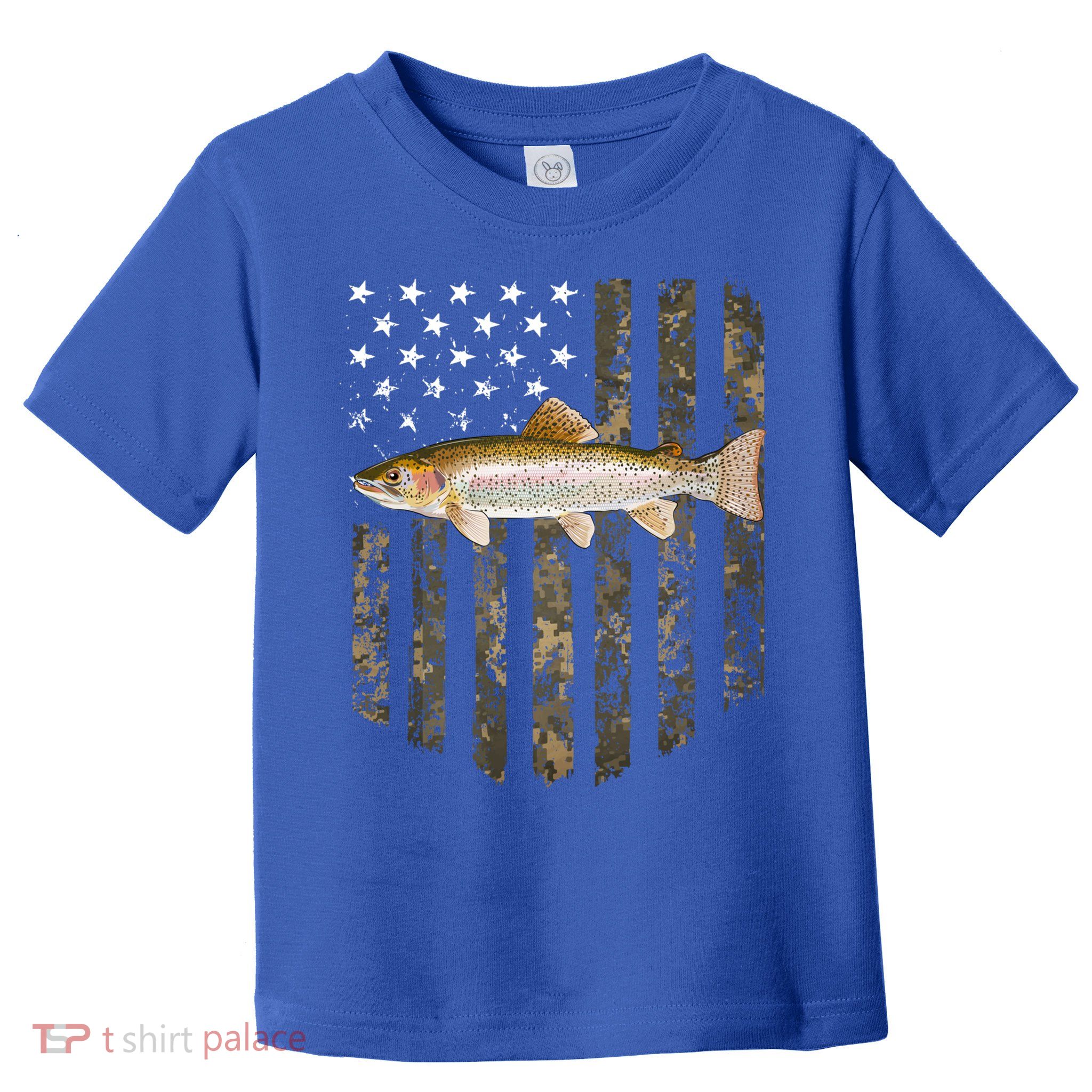 Camo American Flag Rainbow Trout Fishing 4th Of July Cute Gift Toddler T-Shirt