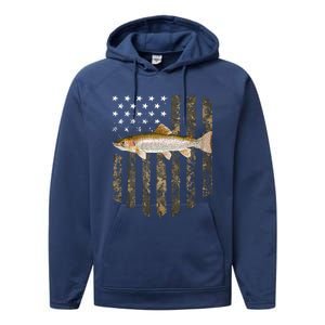 Camo American Flag Rainbow Trout Fishing 4th Of July Cute Gift Performance Fleece Hoodie